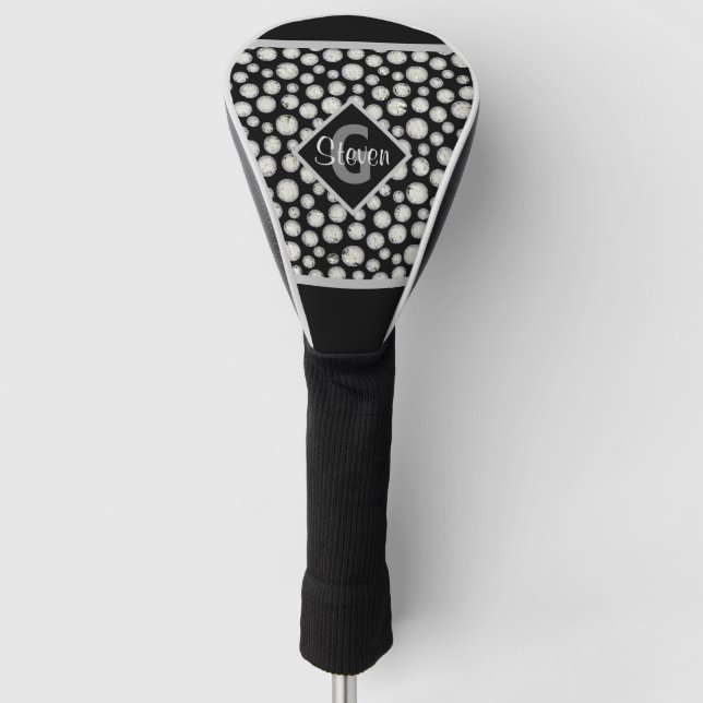 Monogramm der schwarzen und grauen Polka-Punkte Golf Headcover (Vorderseite)