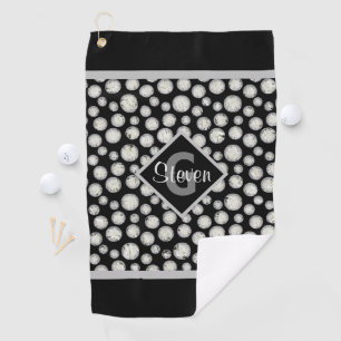 Monogramm der schwarzen und grauen Polka-Punkte Golfhandtuch
