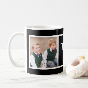 Monogramm der Schwarzweiß-2-FotoCollage-Familie Kaffeetasse