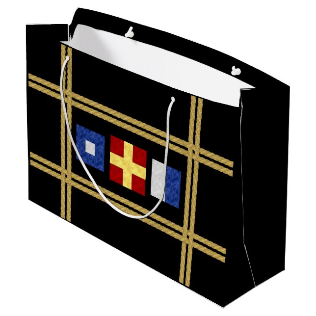 Monogramm der Seesignalflagge für Wasserfarben Große Geschenktüte (Rückseite Schrägansicht)
