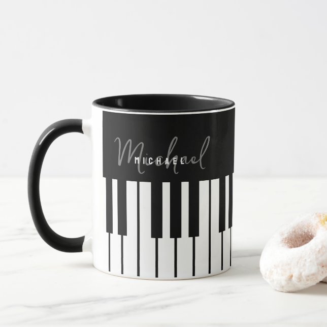 Monogramm der Tastatur für Schwarz und Weiß Tasse (Mit Donut)
