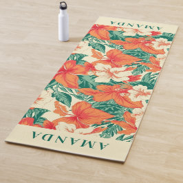 Monogramm der tropischen hawaiianischen Blume Yogamatte