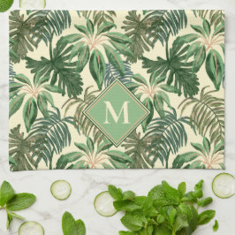 Monogramm der tropischen Palm-Blätter Geschirrtuch
