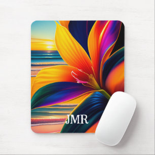 Monogramm der tropischen Paradise-Blume Mousepad