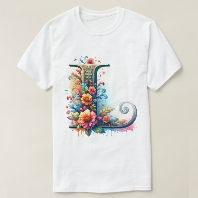 Monogramm der verzierten Blüte "J" T-Shirt (Design vorne)