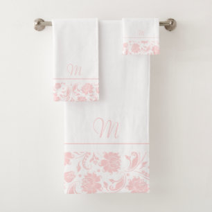 Monogramm der Vintagen Damasken pastellrosa und we Badhandtuch Set