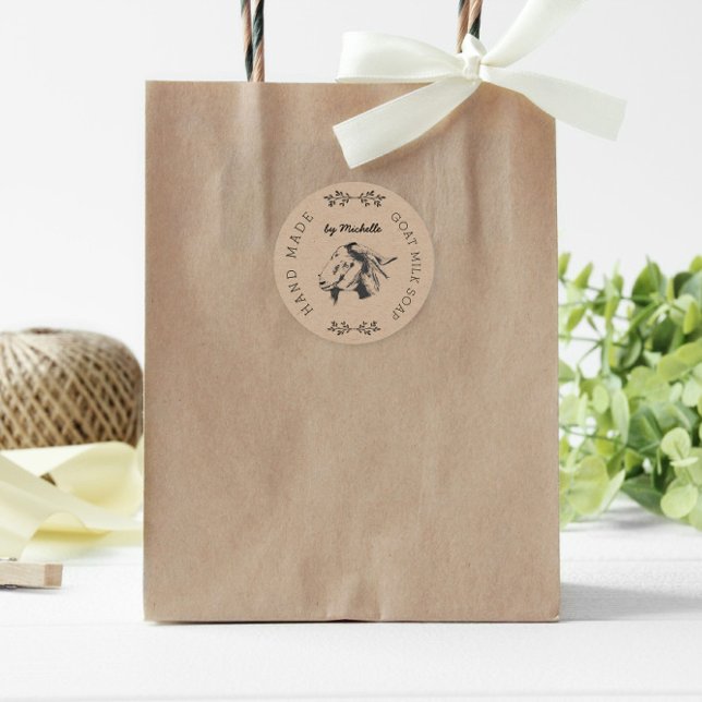 Monogramm der Vintagen Kraft-Ziegenmilch Runder Aufkleber (Von Creator hochgeladen)