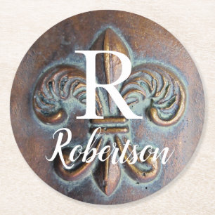 Monogramm der Vintagen Lilie Runder Pappuntersetzer