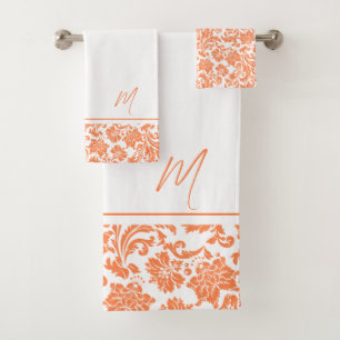 Monogramm der Vintagen Orangen-Damasken Badhandtuch Set