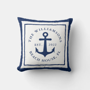 Monogramm der weißen Navy Blue Nautical Anchor-Fam Kissen