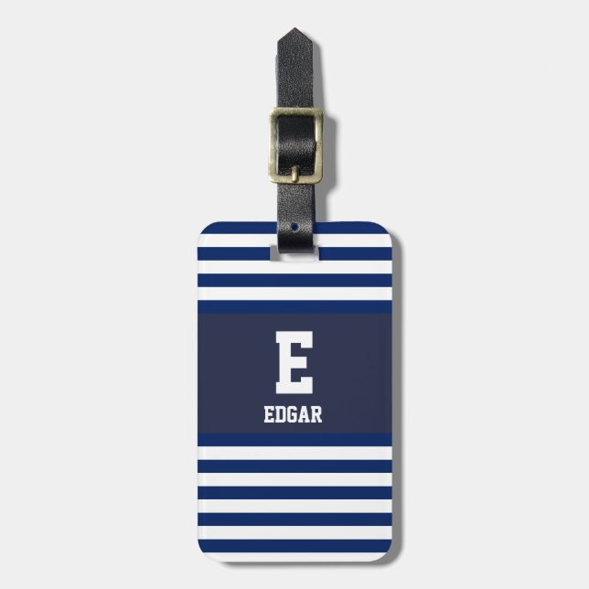 Monogramm der weißen Streifen der Nautik Gepäckanhänger (Vorderseite vertikal)