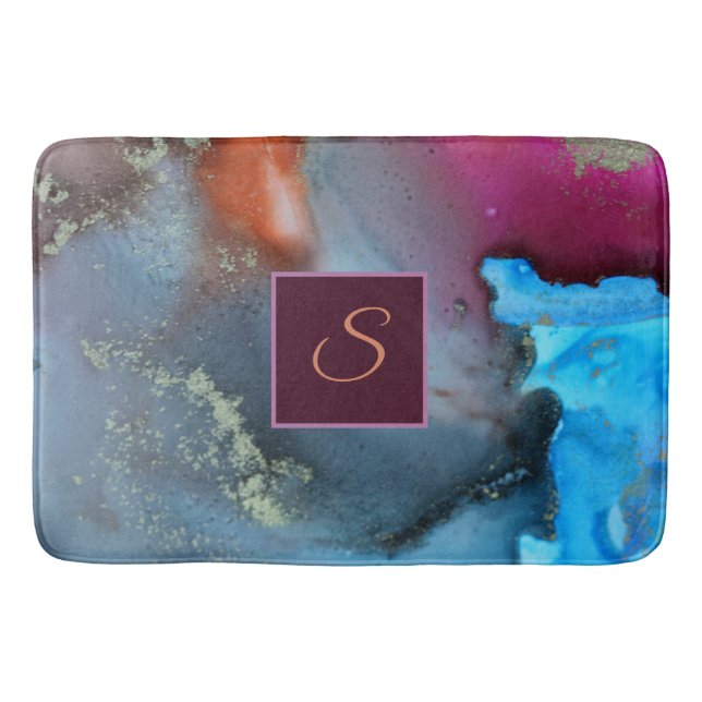 Monogramm des abstrakten Blauen Orangen Badematte (Vorderseite)