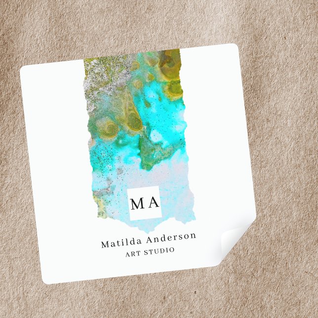 Monogramm des Alcohol Ink Glitzer Graphic Artist S Quadratischer Aufkleber (Von Creator hochgeladen)