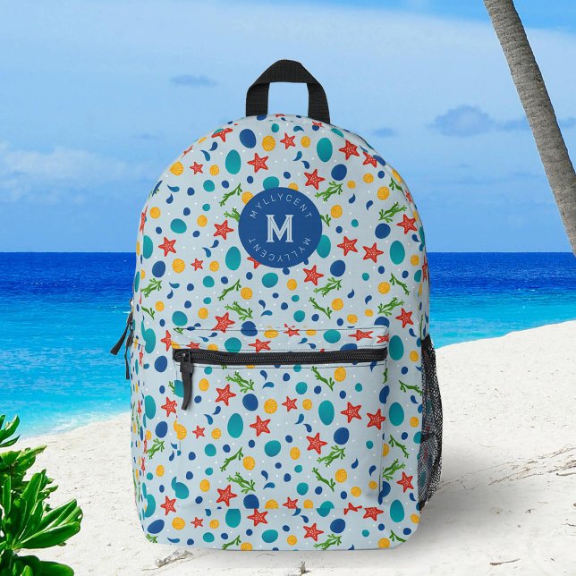 Monogramm des am Strand Inspiriert Individuellen N Bedruckter Rucksack (Custom tropical ocean beach backpack for summertime with personalized name and initial)