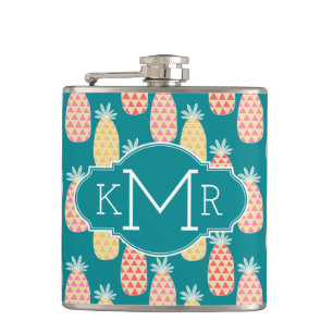Monogramm des Ananas-Gekritzel-Muster- Flachmann