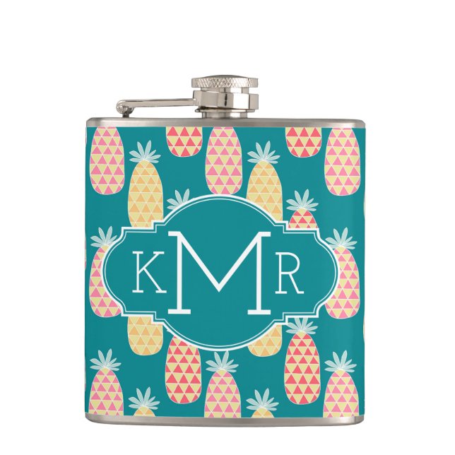 Monogramm des Ananas-Gekritzel-Muster-| Flachmann (Vorderseite)