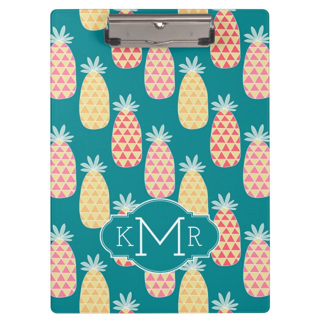 Monogramm des Ananas-Gekritzel-Muster-| Klemmbrett (Vorderseite)