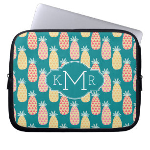 Monogramm des Ananas-Gekritzel-Muster-  Laptopschutzhülle