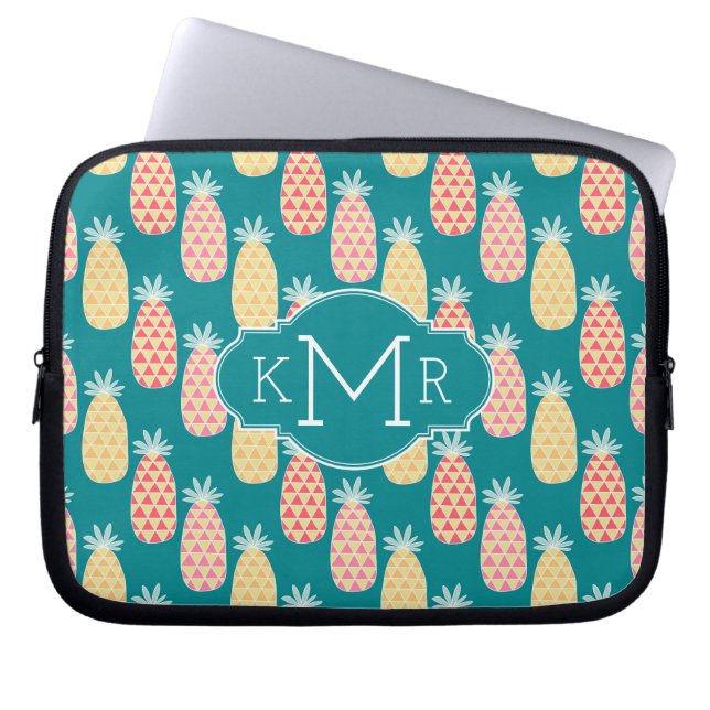Monogramm des Ananas-Gekritzel-Muster-| Laptopschutzhülle (Vorderseite)