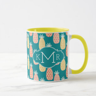 Monogramm des Ananas-Gekritzel-Muster- Tasse