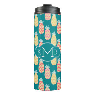Monogramm des Ananas-Gekritzel-Muster-  Thermosbecher