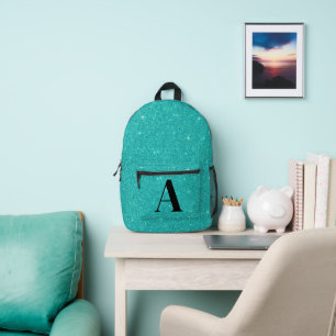 Monogramm des aquamarinen Glitzer Bedruckter Rucksack