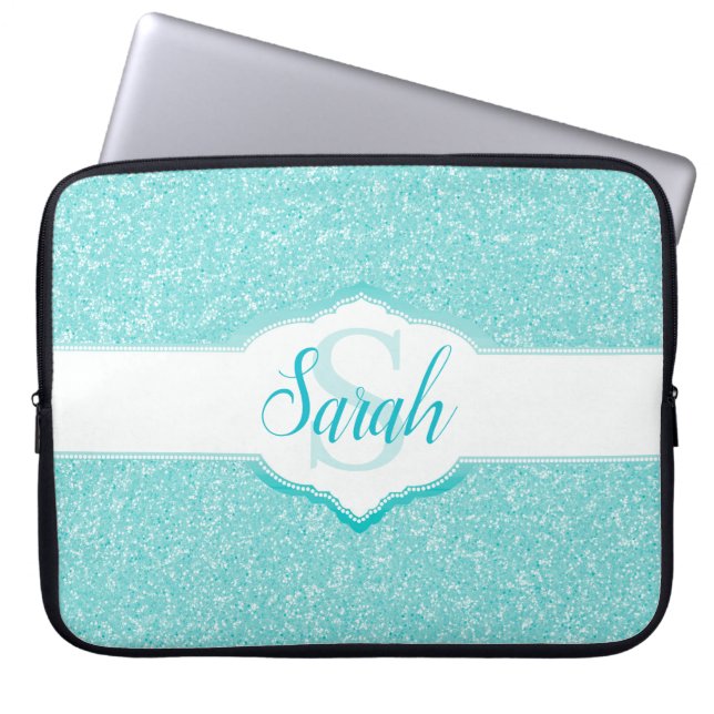 Monogramm des aquamarinen Glitzer Laptopschutzhülle (Vorderseite)