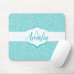 Monogramm des Aquamarinen Glitzer Mousepad
