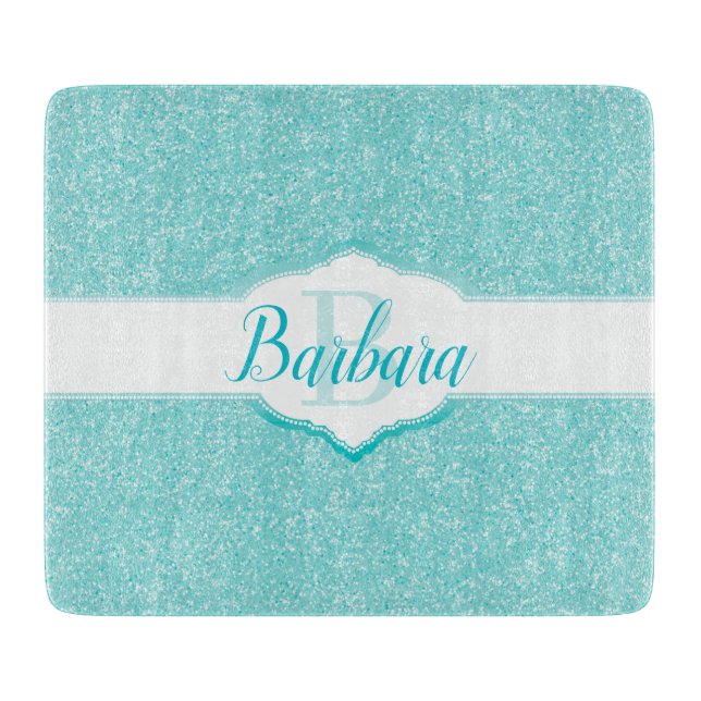 Monogramm des aquamarinen Glitzer Schneidebrett (Vorderseite)