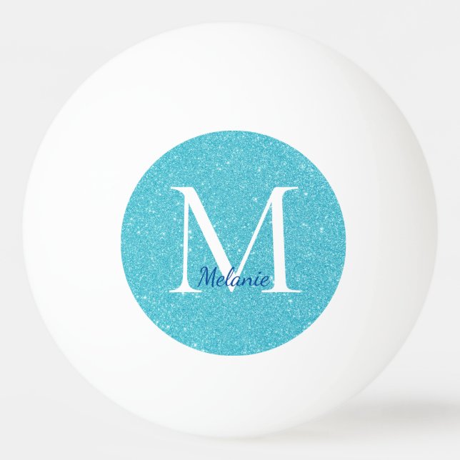 Monogramm des aquamarinen Glitzer Tischtennisball (Vorderseite)