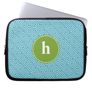 Monogramm des aquamarinen und grünen griechischen laptopschutzhülle
