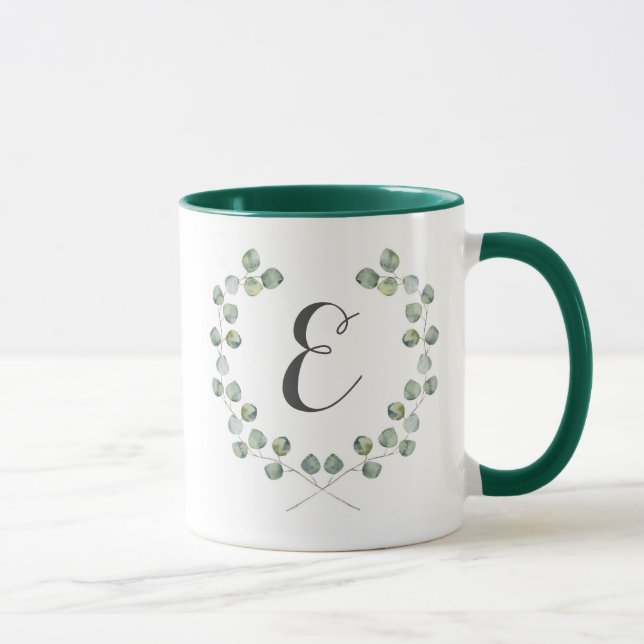 Monogramm des Aquarell-Eukalyptus-Blatt-Spant-| Tasse (Rechts)