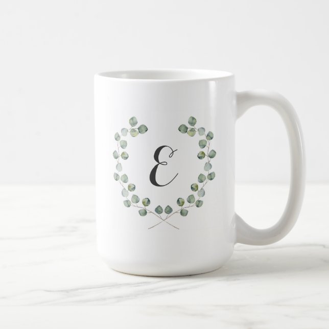 Monogramm des Aquarell-Eukalyptus-Blatt-Spant-| Tasse (Rechts)