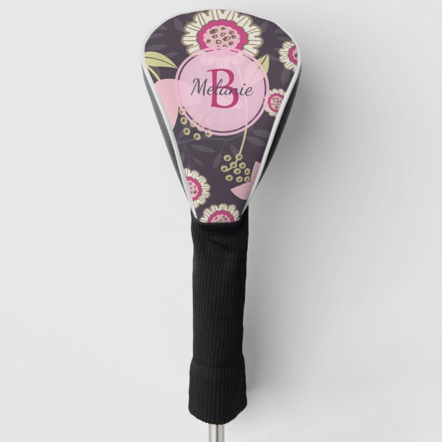 Monogramm des Big Pink Floral Tulip Patches Golf Headcover (Vorderseite)