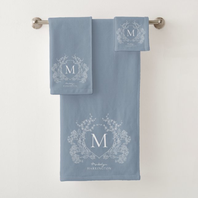 Monogramm des blauen blauen Wappen Badhandtuch Set (Insitu)
