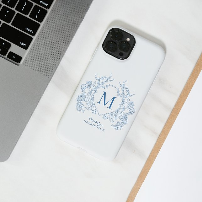 Monogramm des blauen blauen Wappen Case-Mate iPhone Hülle (Von Creator hochgeladen)