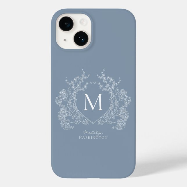 Monogramm des blauen blauen Wappen Case-Mate iPhone Hülle (Rückseite)