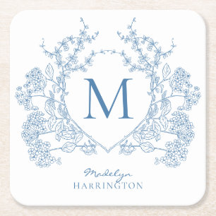 Monogramm des blauen blauen Wappen Rechteckiger Pappuntersetzer