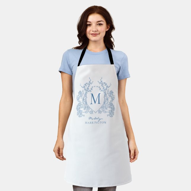 Monogramm des blauen blauen Wappen Schürze (Getragen)