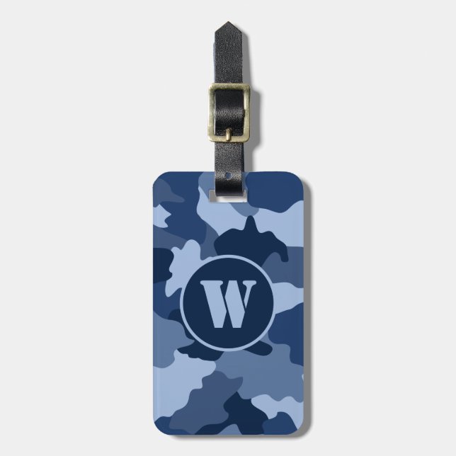 Monogramm des Blauen Camouflage-Musters Gepäckanhänger (Vorderseite vertikal)