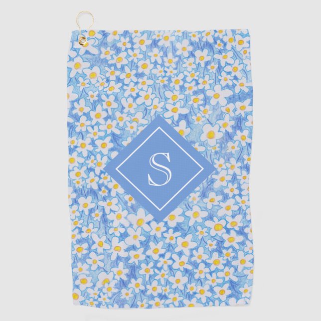 Monogramm des blauen Daisy-Muster Golfhandtuch (Vorderseite)