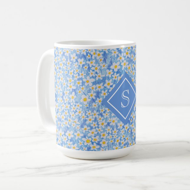 Monogramm des blauen Daisy-Muster Kaffeetasse (Vorderseite Links)