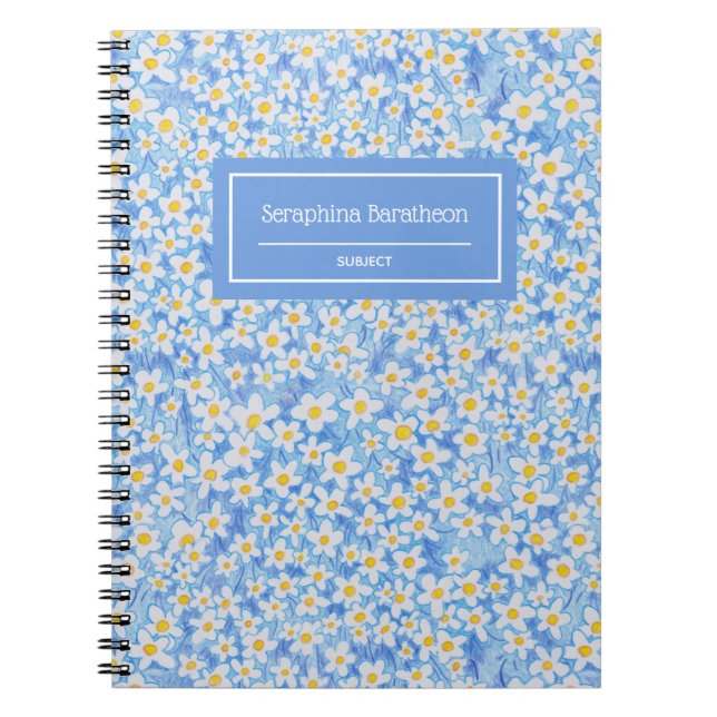 Monogramm des blauen Daisy-Muster Notizblock (Vorderseite)