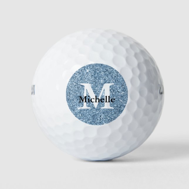 Monogramm des blauen Glitzer Golfball (Vorderseite)