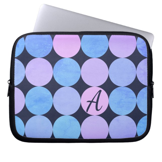 Monogramm des blauen Lila und rosa Kreises Laptopschutzhülle (Vorderseite)