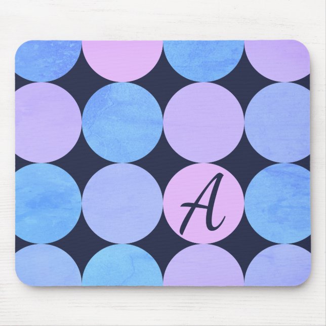 Monogramm des blauen Lila und rosa Kreises Mousepad (Vorne)