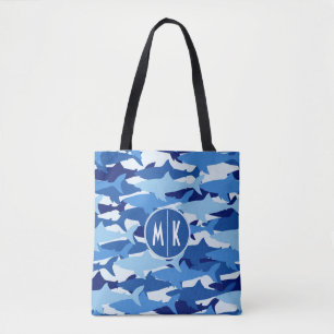 Monogramm des blauer Haifisch-Muster- 