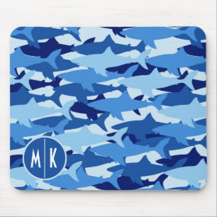 Monogramm des blauer Haifisch-Muster-  Mousepad