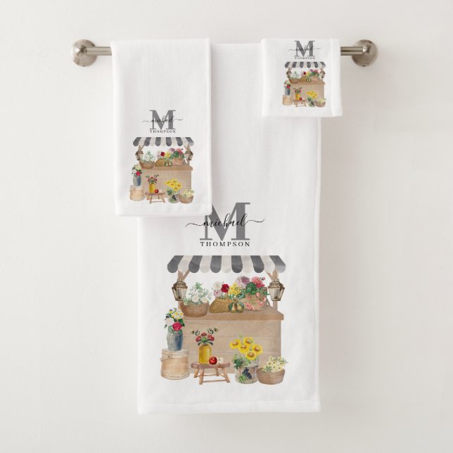 Monogramm des Blumenkartons für Aquarellbauern Badhandtuch Set (Insitu)