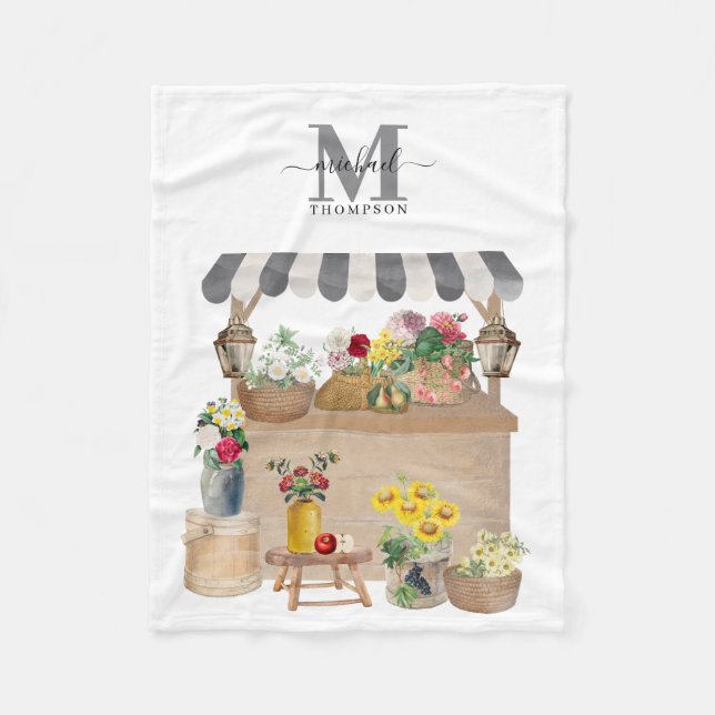 Monogramm des Blumenkartons für Aquarellbauern Fleecedecke (Vorderseite)